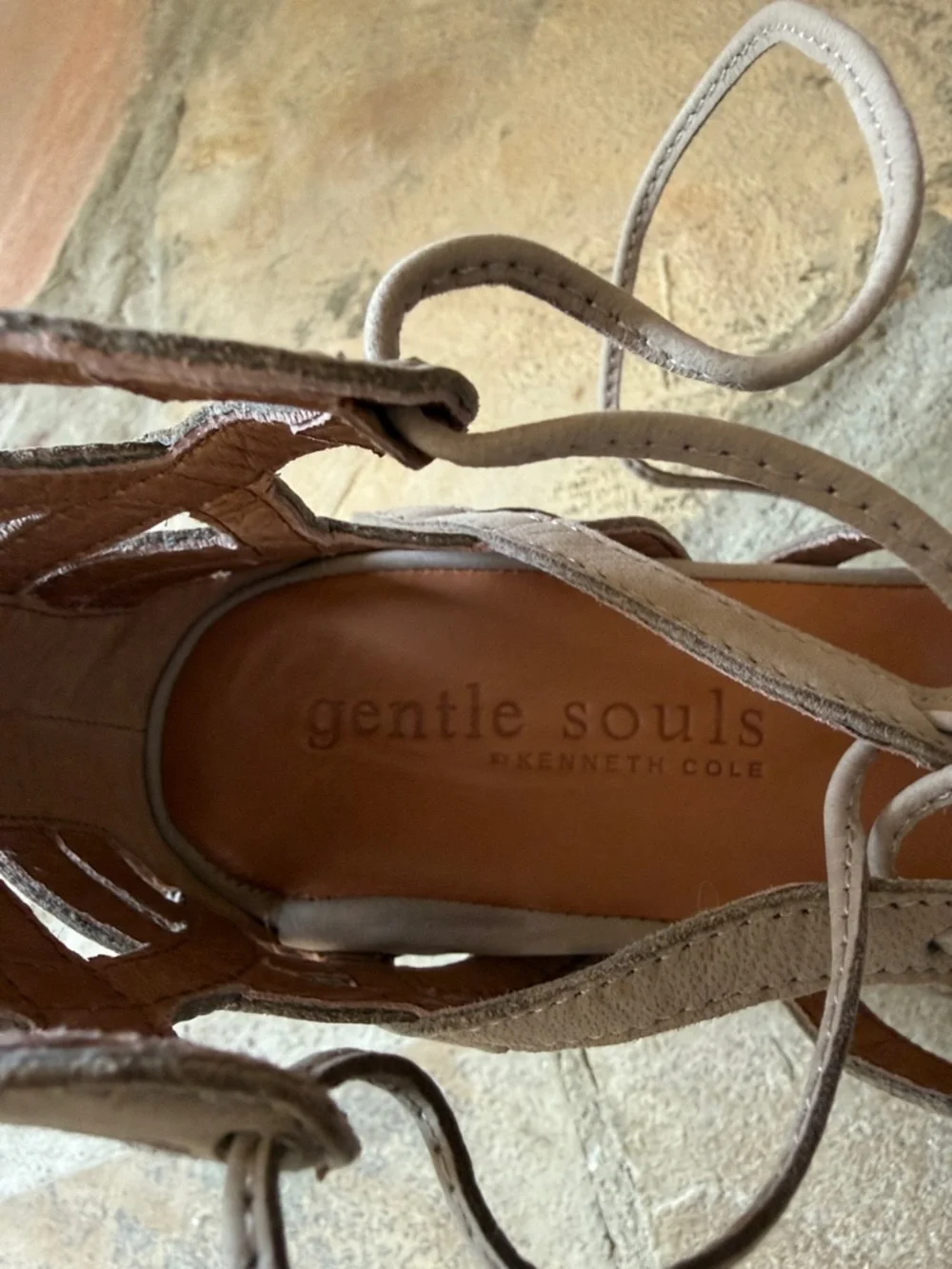 Gentle Souls “Joy” Taupe Nubuck Lace-Up High Wedge Sandals
